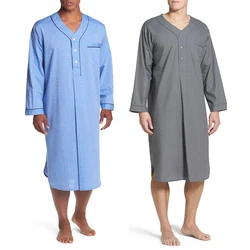 Muslim Men's Robes Casual V-neck Long Sleeve Pocket Long Robe Juba Saudi Arabia Abaya Islamic Clothing Solid Color Pajamas