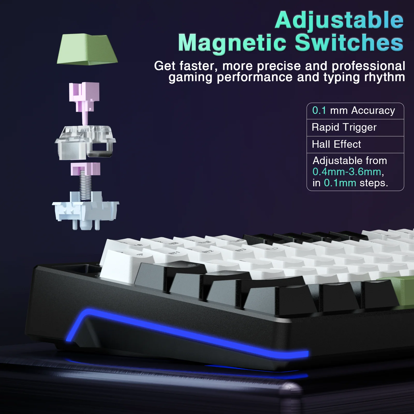 メカニカルキーボードAULA-F98X磁気スイッチ,トライモード,ホット