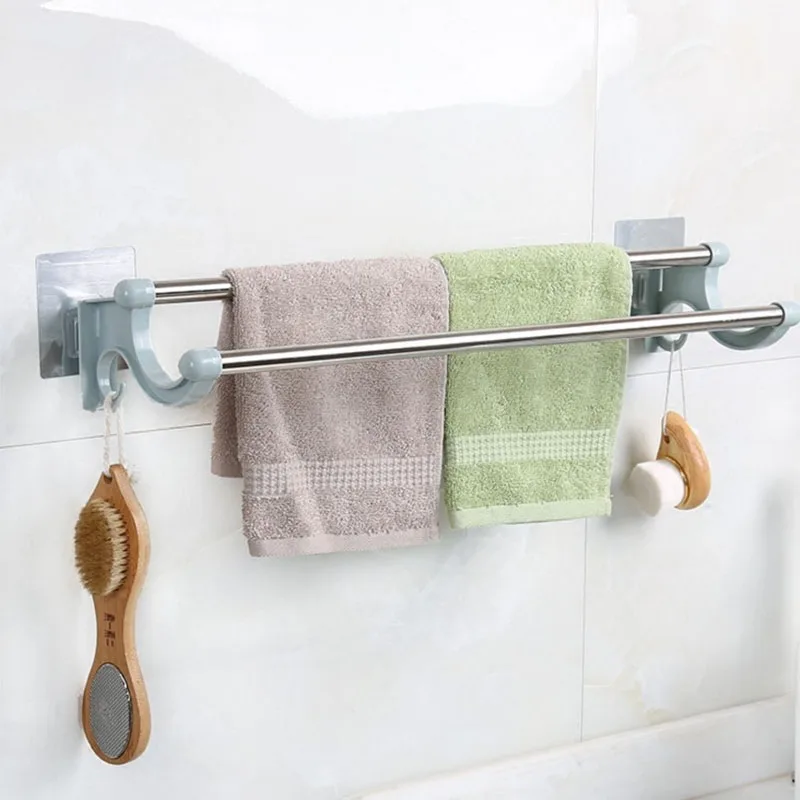 Wall Mounted Type Towel Racks Holder Shelf Bath Organizer Toilet Washroom Seamless Sticker Rack bathroom double Organizador