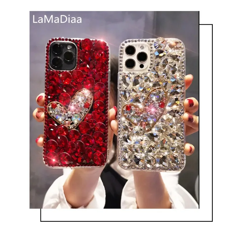 

Luxury Color Bling Rhinestone Diamond Love Heart Phone Case For HuaweiP20 P30 P40 P50 Pro Lite Mate20 30 40 Pro Lite Cover Coque