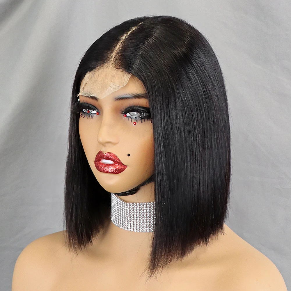 Bone Straight 8 inch Glueless Wig Double Drawn 12A Hair 350% Density Straight Bob Human Hair Wig 2x6 HD Lace Closure Frontal Wig