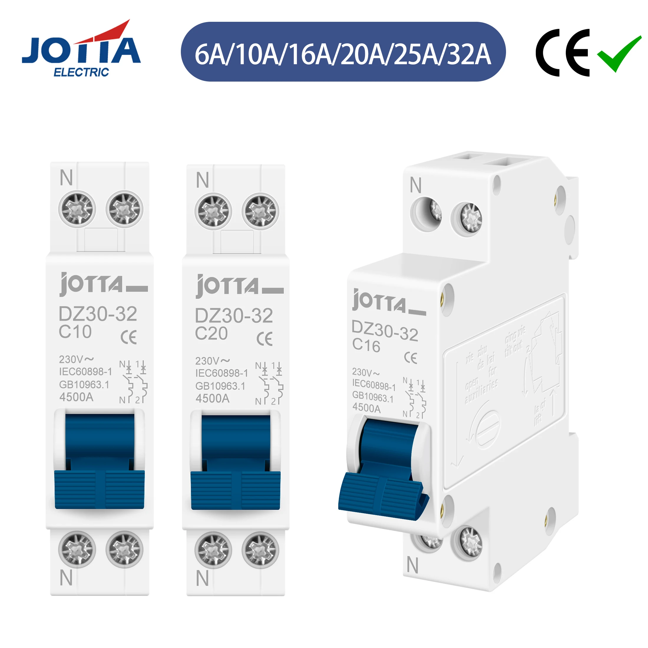 JOTTA Compact Din Rail Miniature Circuit Breaker, 6A-32A Range, Household Air Switch