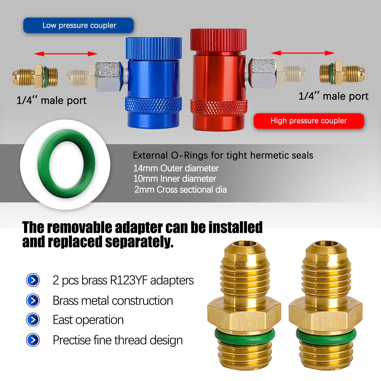 R1234yf 2pcs Car Auto AC High / Low Side Quick Couplers Adapters Conversion Kit With Manual Couplers R1234YF
