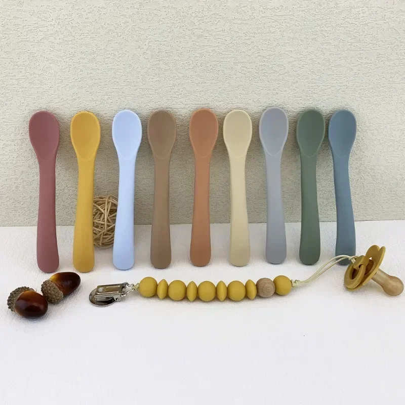 Food Silicone Spoon Small Curved Spoon Soft Rubber Baby Learn To Eat Feeding Silicone Cutlery Baby Training for silicone feeding spoon,silicone cutlery set