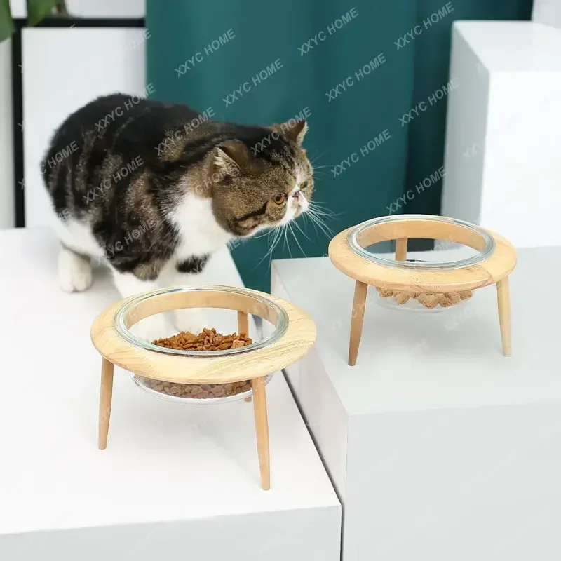 Dog Cat Food Ceramic Glass Food Water Neck Protection Adjustable Bowl