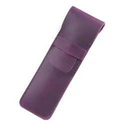 Vintage-Style Handmade Genuine Leather Pencil Bag - Cowhide Fountain Pen Case Holder (Purple-S)
