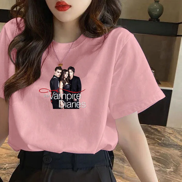 thumbnail image 1 of Camiseta Harajuku de Vampire Diaries para mujer, blusa 100% de algodón para Fans, ropa de calle para mujer, camiseta estampada para mujer, 1 of 5