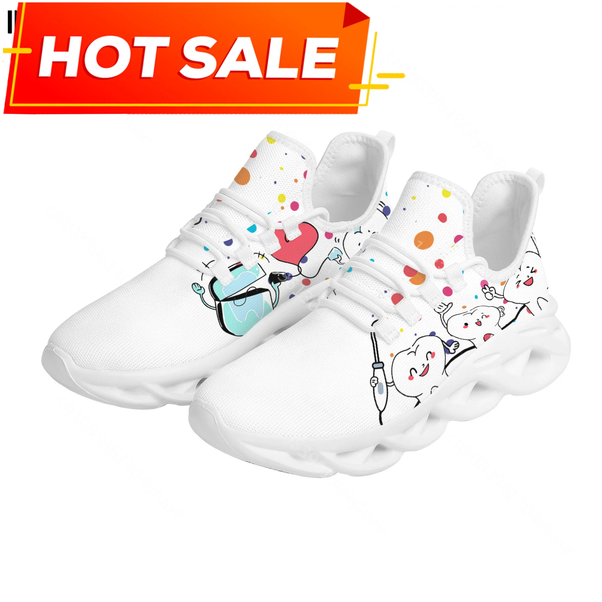 New Trend Women Flats Cartoon Dentist Tooth Pattern Casual Shoes Breathable Mesh Female Sneakers Zapatos Mujer 2022 3