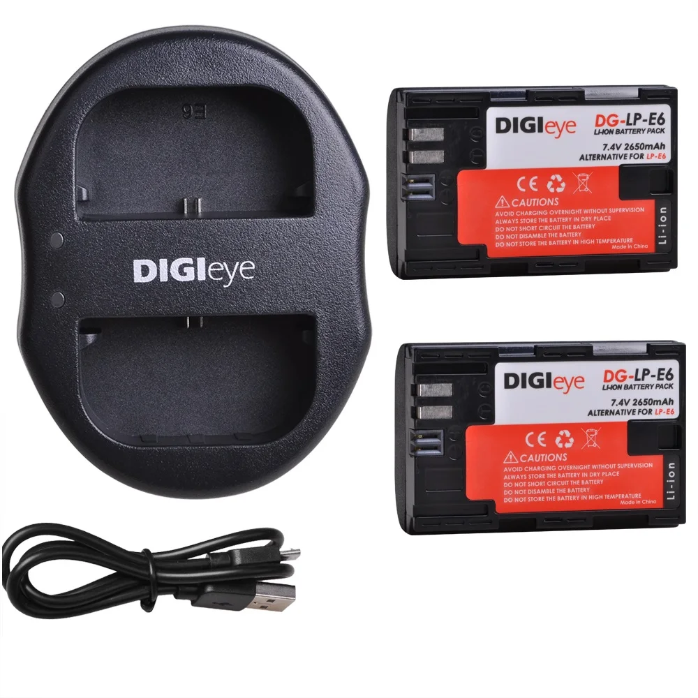 Lp-E6 Lp E6N Batteria/Doppio Caricatore Usb Compatibile Con Canon Eos R5 Ii, 5D Mark Ii, Iii, Iv, 5Ds R, 6D, 60D,6D Mark Ii, 7D, 70D