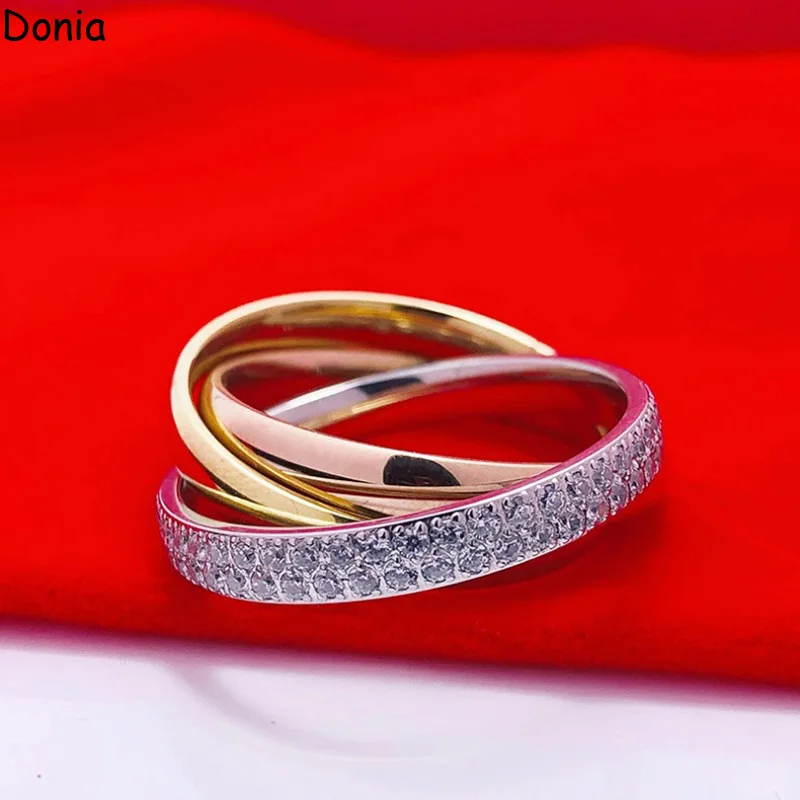 

Donia Jewelry Fashion New Three-Ring Titanium Steel Micro-Inlaid AAA Zircon Ring European and American Luxury Accessories