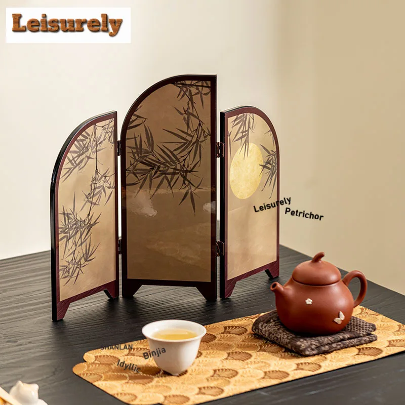 New Chinese Style Moonlight Bamboo Crane Desktop Screen Antique Living Room Entrance Tea Table Study Decorative Painting Ornamen