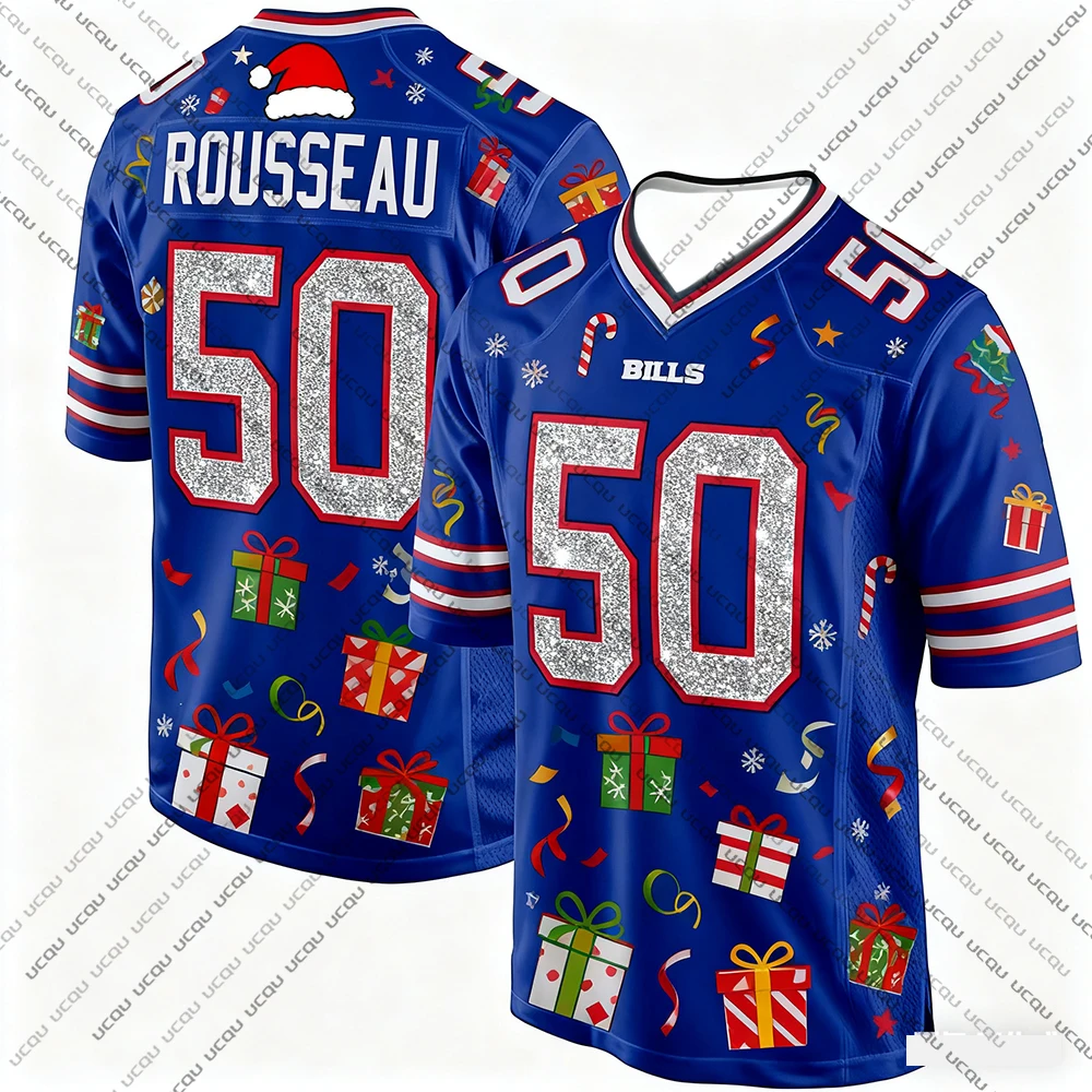 2025 Christmas Adult Buffalo American Football Jersey Rugby Jersey Sportswear Training Jersey T-shirt HAMLIN 3 Number view 3