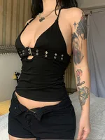 y2k Bandage Crop Top Black Backless  Top Lace Up Cute Party Beach Summer Sweats Women Retro Basic Mini Vest Punk - Image 3