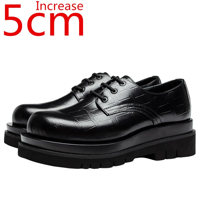 

Increase 5cm Male Spring European/American Square Scalp Shoes Men's Elevator Leather Leisure Sponge Cake Thick-soled Men's Shoes