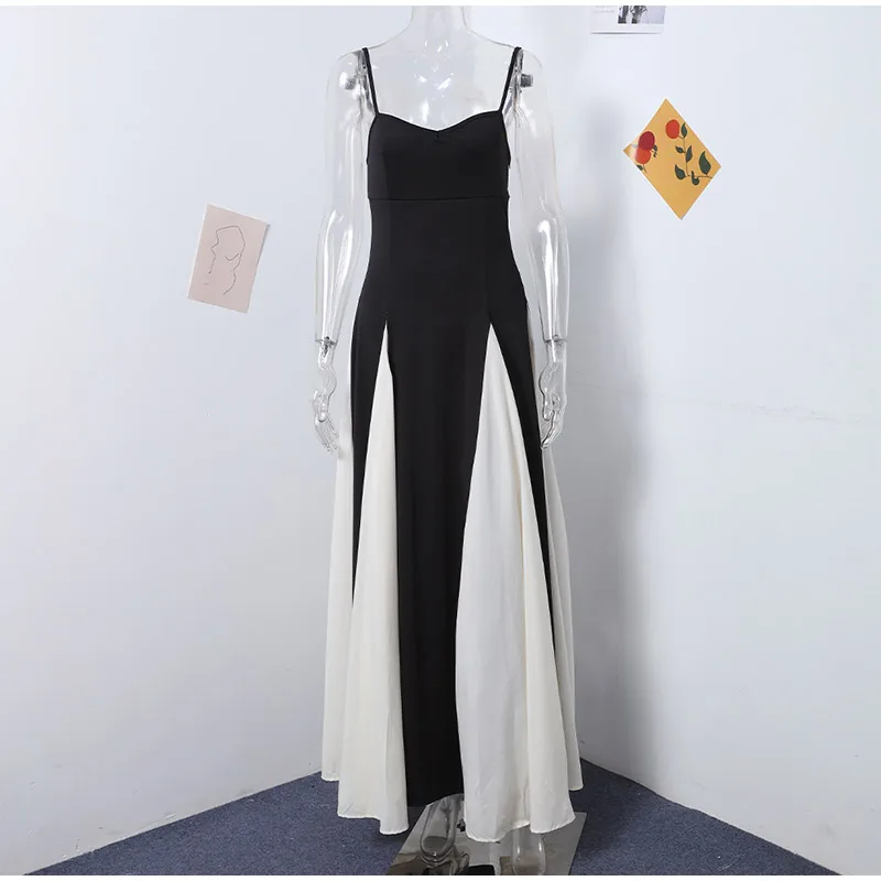 Fashion Patchwork Strap Maxi Dress Women Sexy Sleeveless Backless Female Sling Dresses Summer New Party Lady Robe