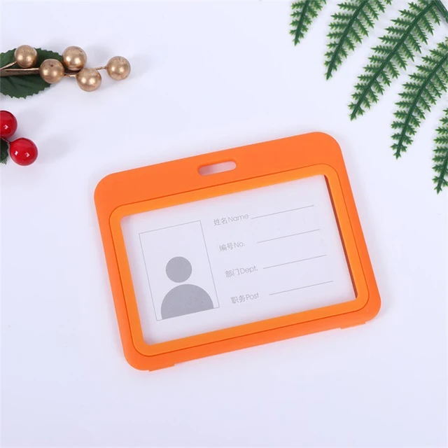 Cheap Transparent Credential Badge Holder Lanyard for Business Meeting Visiting Hang Pass Tag ID Card Candy Color Protector Case H-Orange