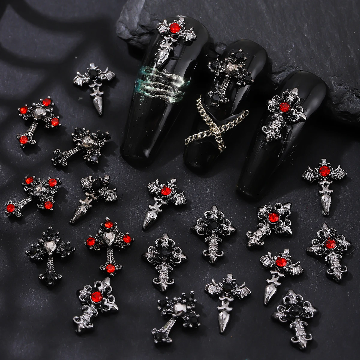 10pcs/pack Punk style three-dimensional cross personalized nail art alloy decoration, Halloween dark style cross DIY decoration 4