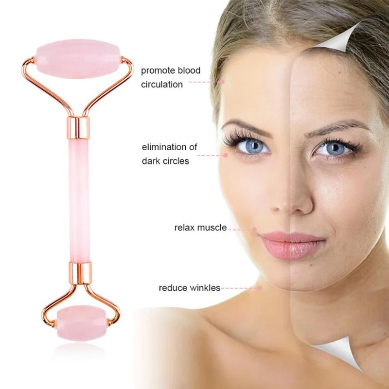 

For Face Jade Stone Rollers Massager Pink Rose Quartz Natural Stone Slimming Chin Lift Up Facial Facial Beauty Roller Skin Care