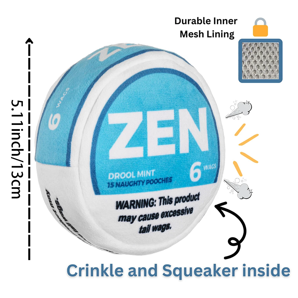 Zen Pupper Deckies Parody Dog Toy - Plush Squeaky and Crinkle Funny Dog Toy - Drool Mint 2