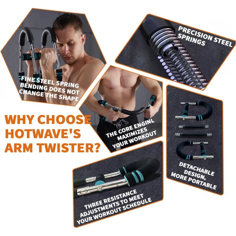 HOTWAVE Twister Arm Exerciser,Adjustable Spring Workout Bar, Portable Home Fitness Equipment