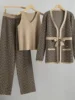 3-Piece Set for Women, Knitted Jacket, Top & Pants Suit Set