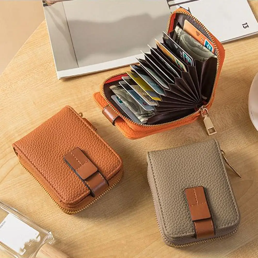 

Short Leather Coin Purse Wallet Zipper 10 Card Slots Driver's License Case Money Bag Korean Style ID Credit Card Holder Travel