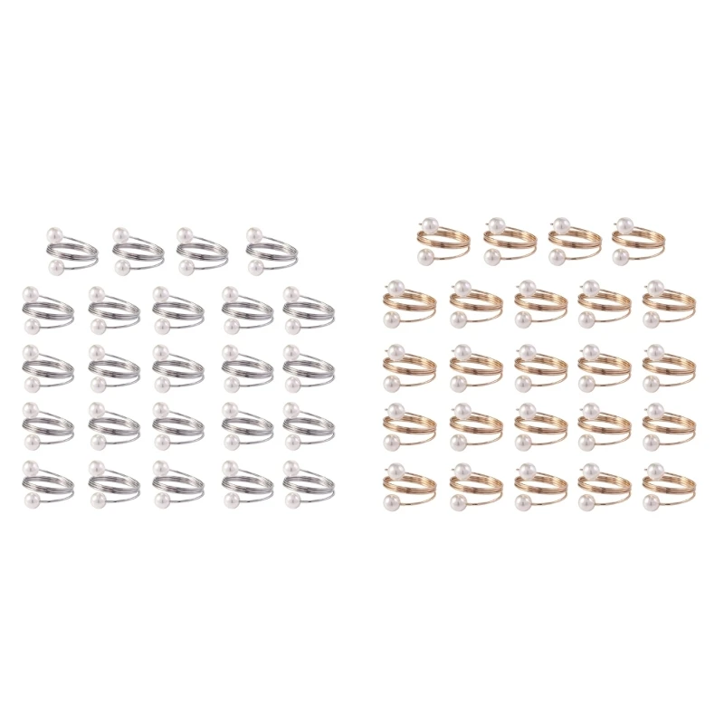 

Y1UB 24Pcs Pearls Napkin Rings Wedding Serviette Holder Napkin Buckles for Party