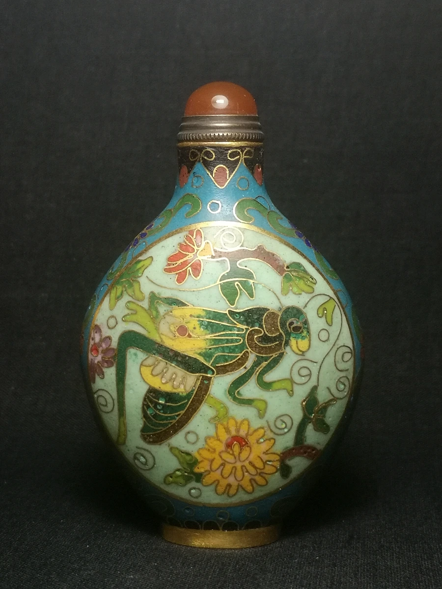 

YIZHU CULTUER ART 3.5" Old Chinese Bronze Cass enamel Cloisonne Inlay hand painting cricket flower snuff bottle Table decoration