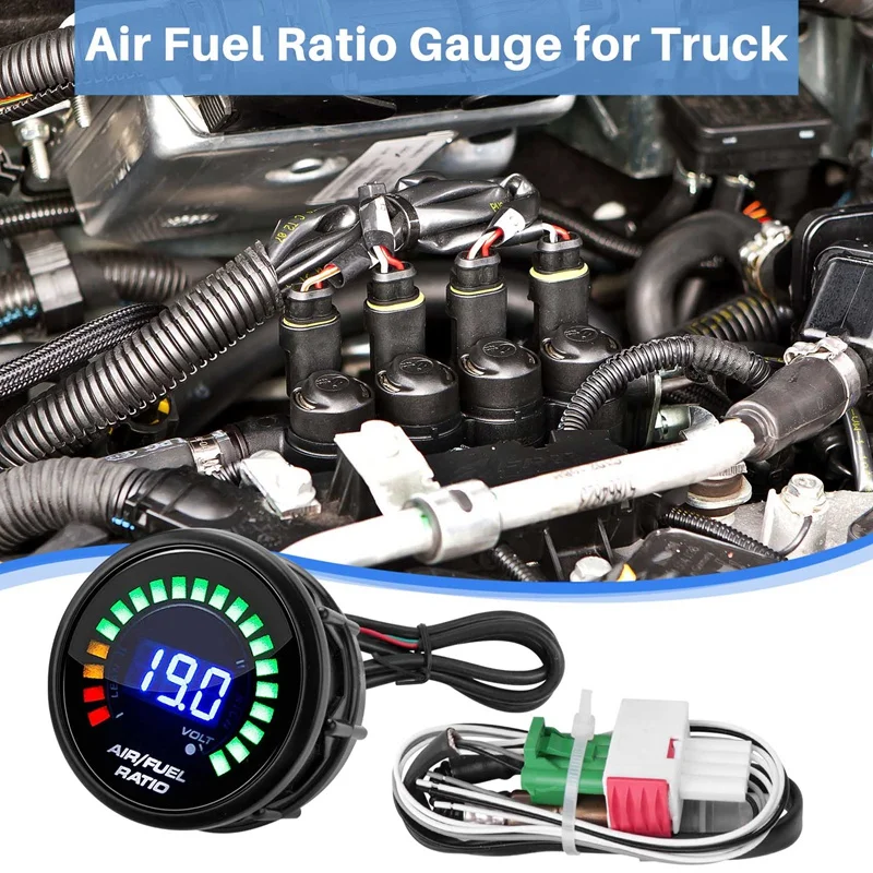 협대역 O2 산소 센서 탑재 공기 연료 비율 게이지, LED 디지털 디스플레이, 12V 자동차 레이싱 게이지용, 52mm