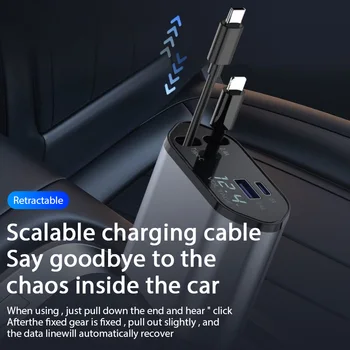 4 in 1 120W Caricabatteria per auto Adattatore per accendisigari per auto retrattile USB Tipo C Cavo di ricarica rapido per IPhone Xiaomi Huawei Samsung