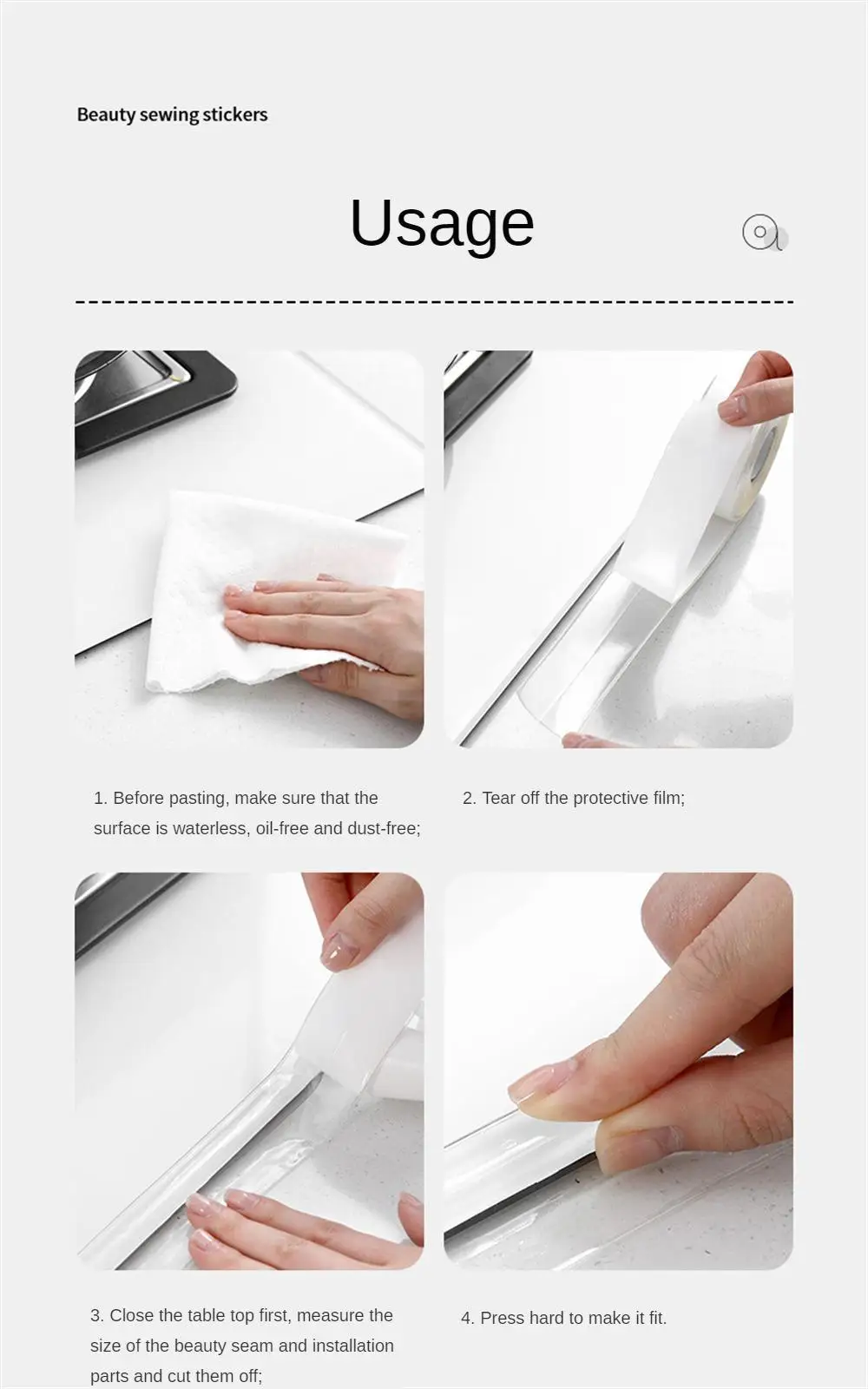 Description Picture 2 of item1 Roll Bathroom Kitchen Self Adhesive Sealing Shower Sink Bath Caulk Strip Waterproof Wall Sticker Sink Edge Tapea househol