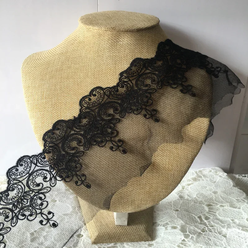 1 야드/로트 폭: 9.5cm 화이트 블랙 코튼 자수 메쉬 레이스 의류 레이스 트리밍 DIY 재봉 액세서리
