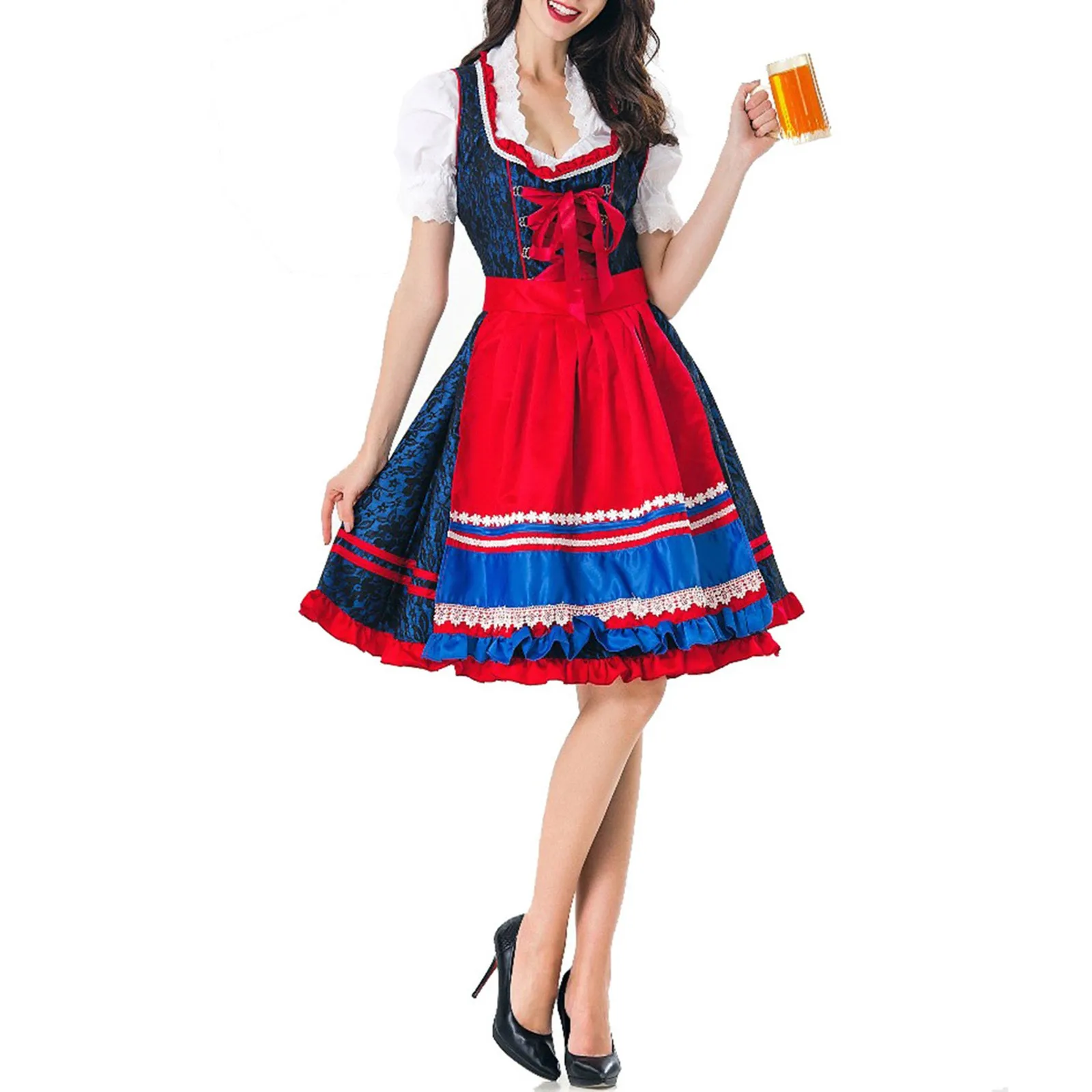 

Oktoberfest Beer Girl Germany Traditional Bavarian Medieval Vintage Maid Costume Waitress Halloween Carnival Party Lolita Dress