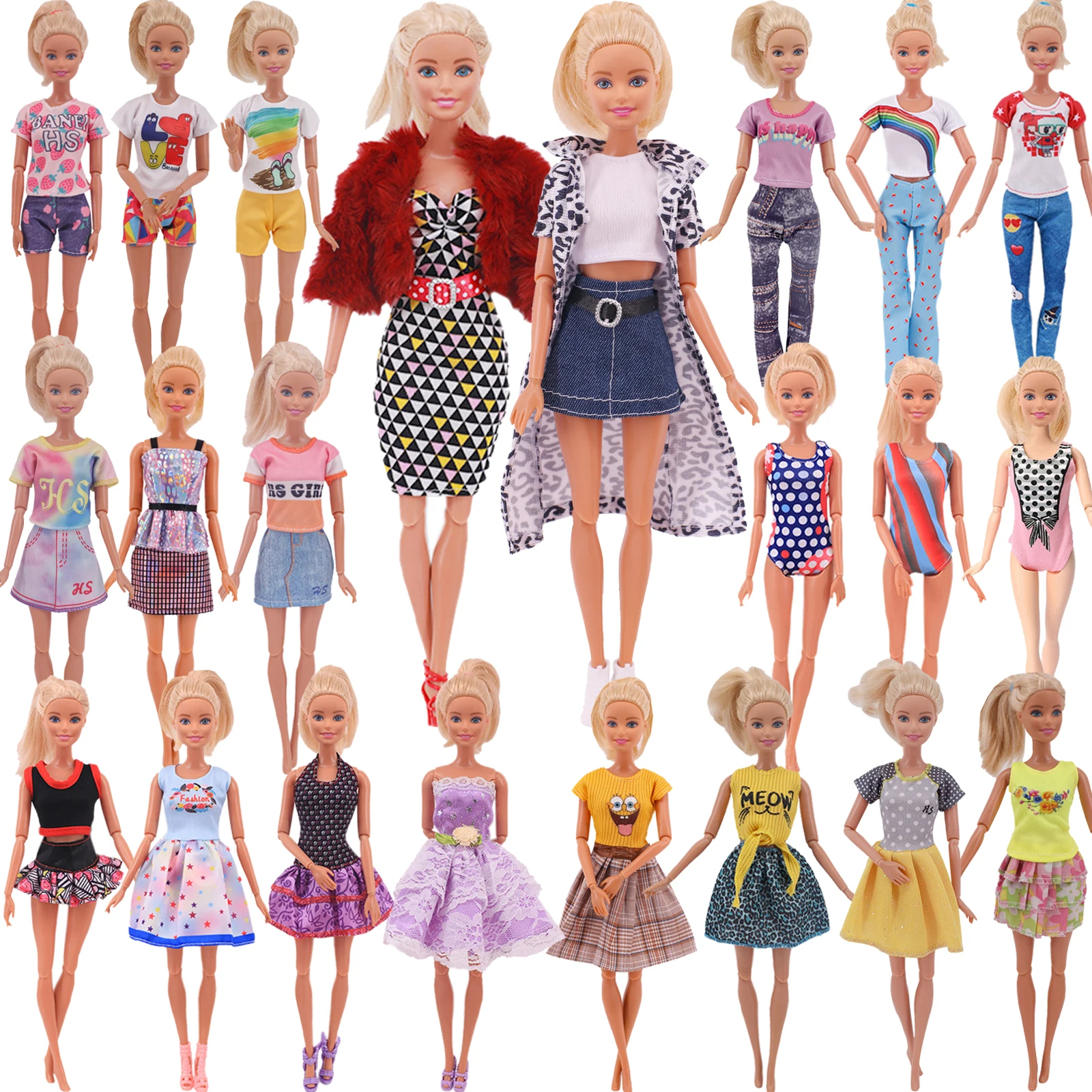 

Новинка 2022 3 шт./компл. одежда Барби Модная одежда с принтом Платье рубашка джинсовая юбка в клетку повседневные аксессуары Барби кукольная одежда