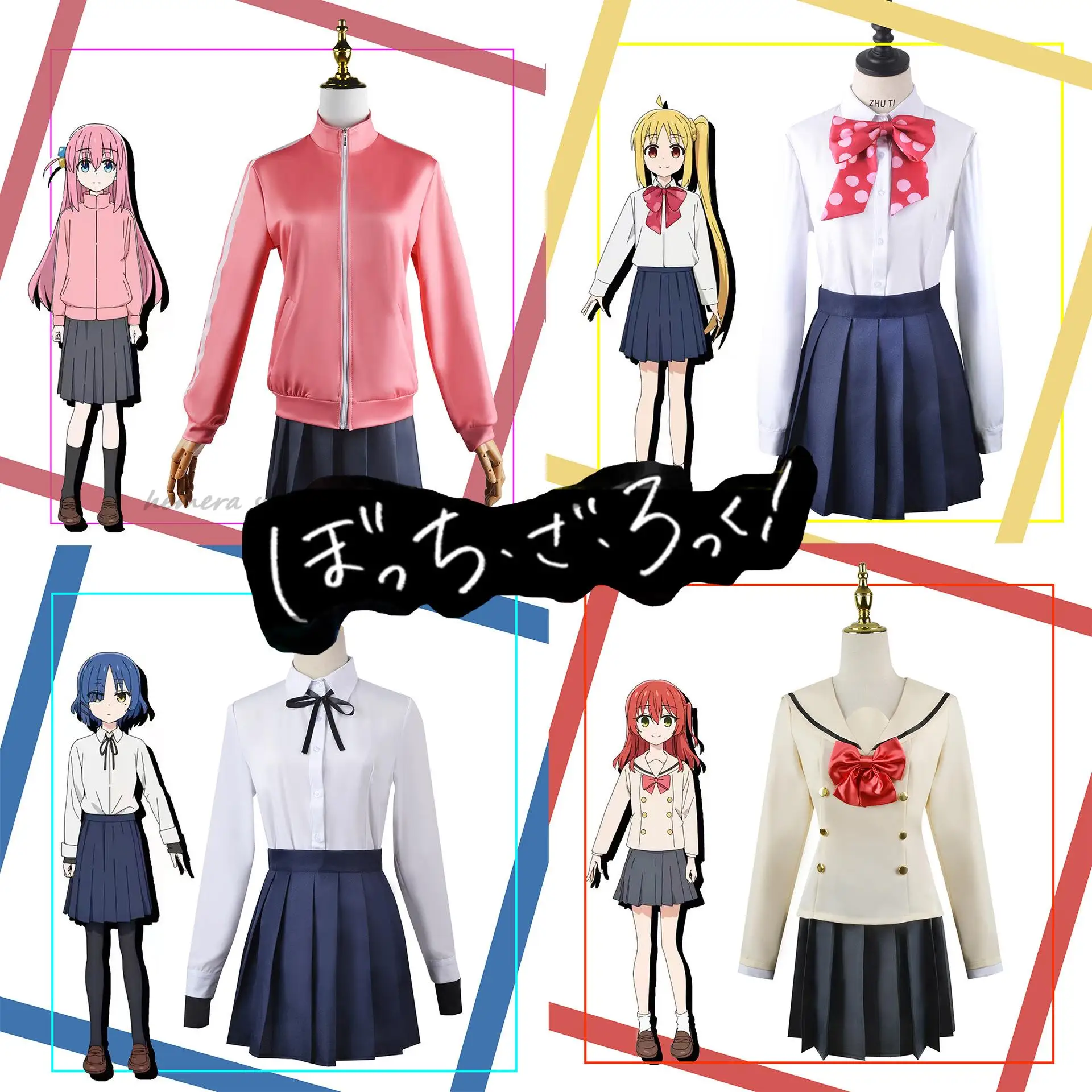 

Gotou Hitori Cosplay Bocchi The Rock Gotou Hitori Cosplay Costume JK Uniform Pink Jacket Skirt Wig Suit Halloween Anime Cosplay