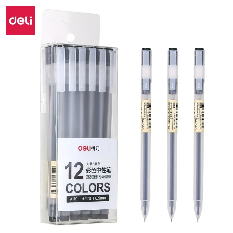 

12pcs/Box Deli Gel Pen Color Ink Office School Pens Smooth Writing Stationery Elementary Supplies 0.5mm Black Blue Red