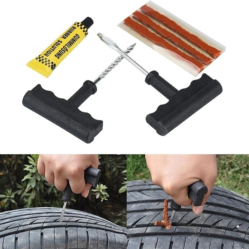 1set Car Tubeless Tire Repair Kit Small Tire Repair Tools For Motorcycle Cars Complete Kit Tools