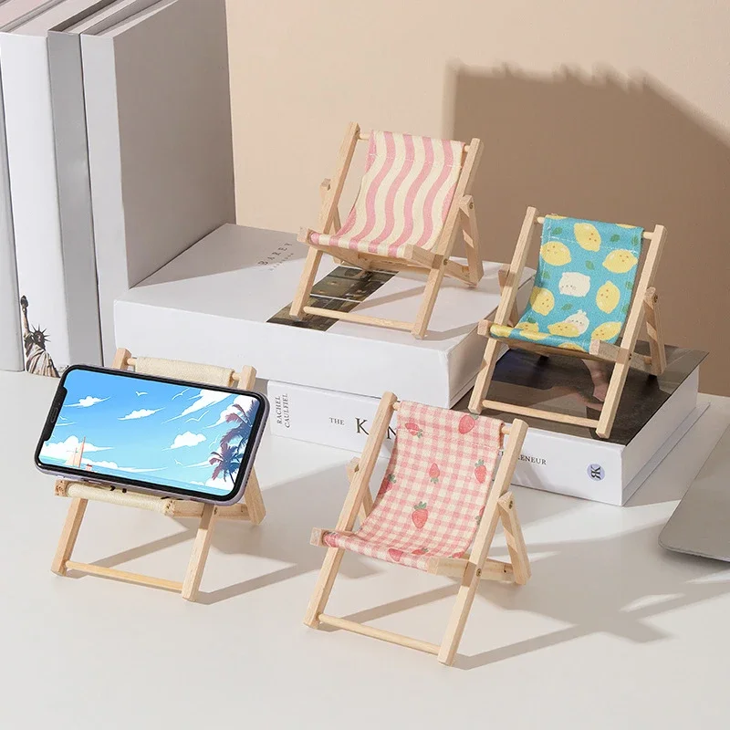 Novelty Beach Chair Phone Holder Foldable Phone Stand Holder Desk Organizer Wooden Tablet Kawaii Office Accessories