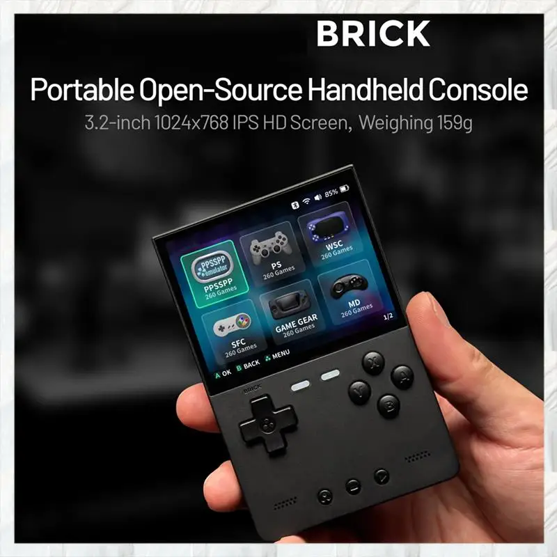 BRICK Handheld Game Console 256GB Portable Linux Video Game Console 3.2Inch 1024X768 IPS Screen Retro Controller A