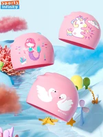 Cute Cartoon Children's Swimming Cap Mermaid Pattern Girls Silicone Swim Cap Dinosaur Crab Print Waterproof Swimming Hat for Boy 1