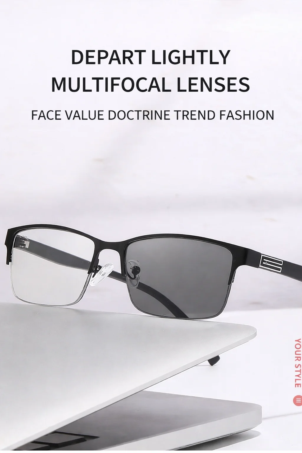 1pc Männer Platz Anti Blau Licht Lesebrille Fashion Square Halb Rahmen Klare Linse Photochrome Brillen für Unisex + 1,0- + 4,0 – Detail 1