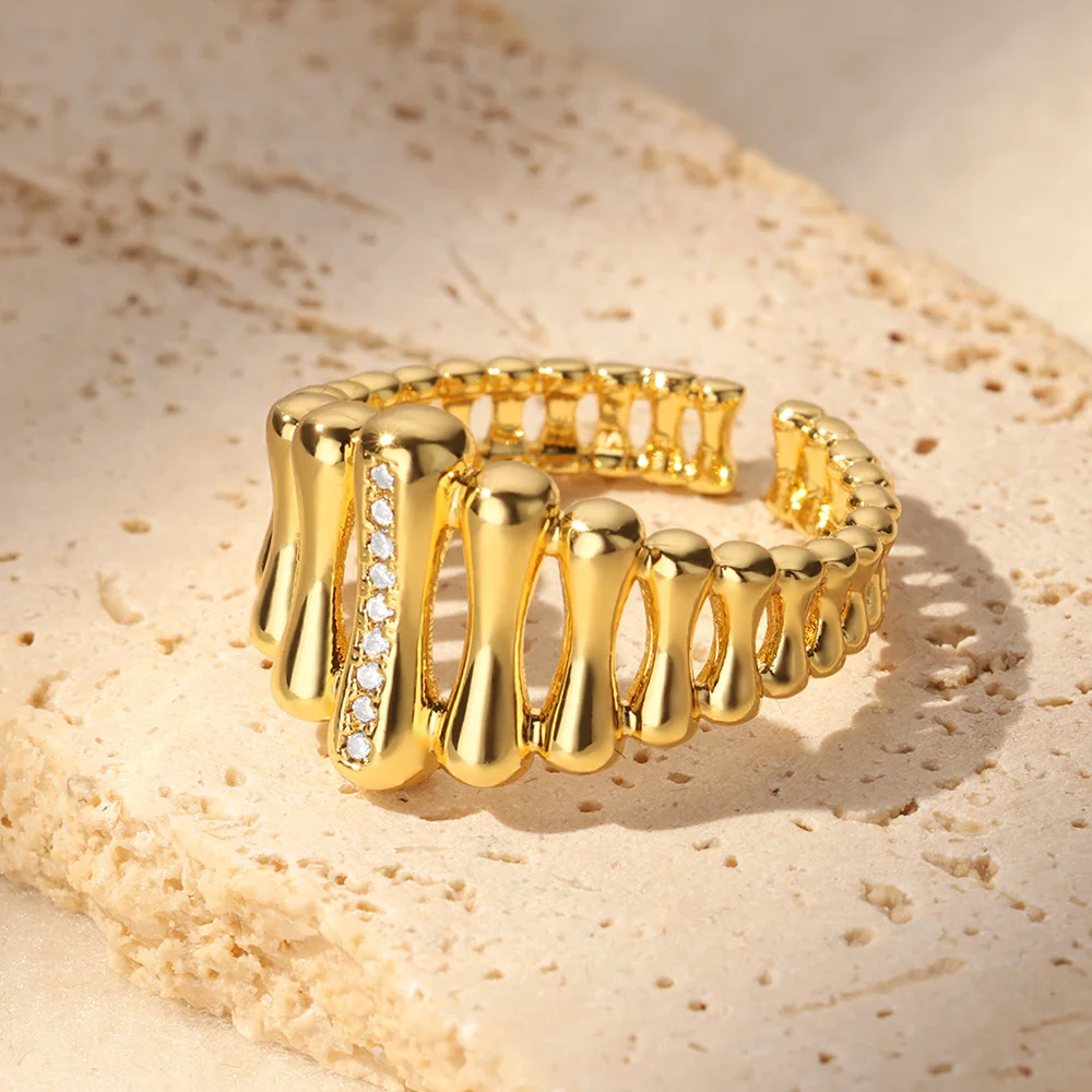 Zircon Cristal Geometric Rings For Women Stainless Steel Gold Color Adjustable Finger Ring Trendy Wedding Luxury Jewerly Gift 4