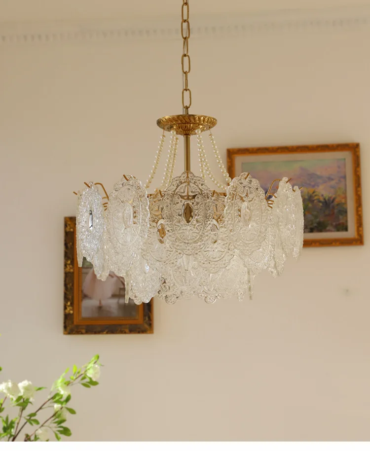 Description Picture 5 of itemFrench Pearl Crystal Living Room Chandelier Retro American Gold Light Luxury Dining Room Bedroom Decoration Wedding Glass Chande