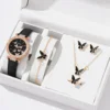 6/1pcs Set Women Watch Ring Necklace Earrings Bracelet Set Watches Butterfly Leather Strap Ladies Quartz WristWatch (No Box) 2