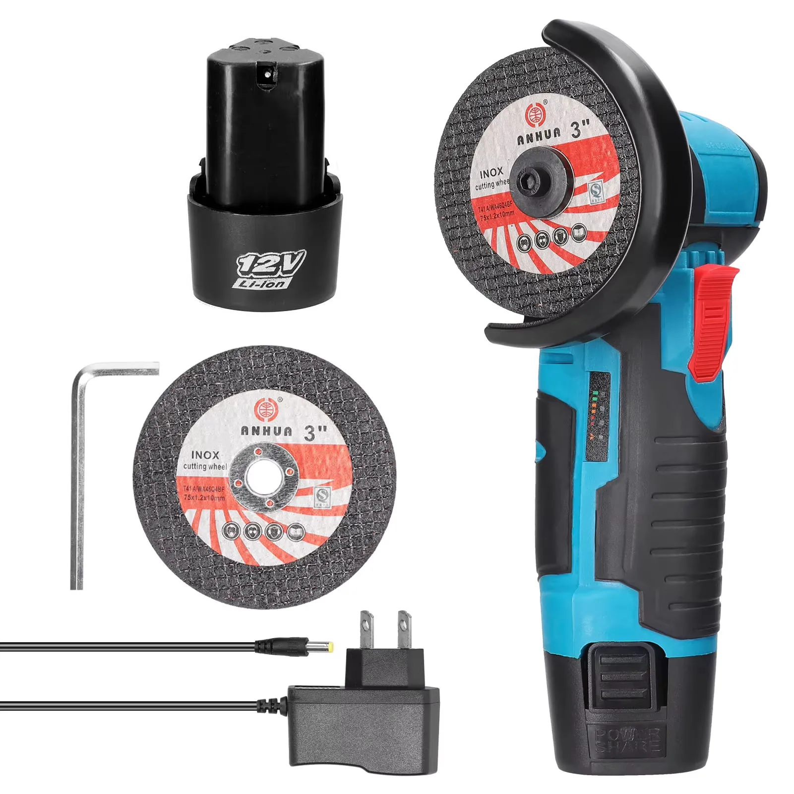 Angle grinder Brushless/Brushed Grinding machine Cordless Lithium battery Rechargeable 19500rpm 12V Cutting power tool