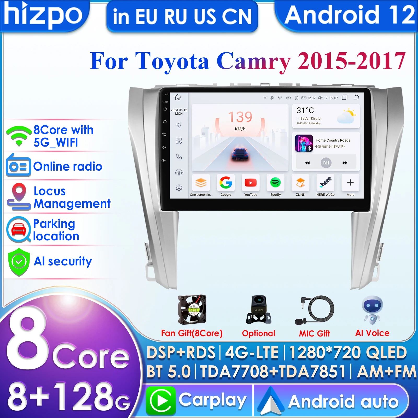 

Hizpo 4G 10,1 ''AI интеллектуальные системы Беспроводная CarPlay Android автомобильное радио для Toyota Camry автомобильный мультимедийный GPS 2din Авторадио BT