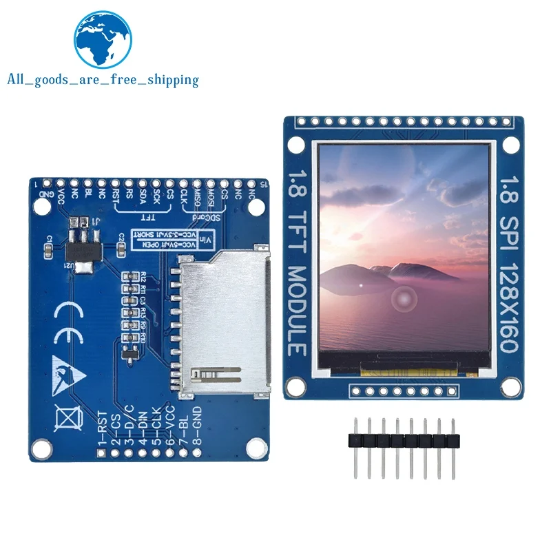 1.8 인치 직렬 SPI TFT LCD 모듈 디스플레이 PCB 어댑터, IC 128x160 도트 매트릭스, 3.3V 5V IO 인터페이스, 아두이노와 호환 LCD1602 
