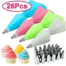 

24 Nozzle Set Kitchen Cake Icing Piping Set Silicone Pastry Bag Tips Tools Reusable Pastry Bags Cream Cake Decorating cake tools