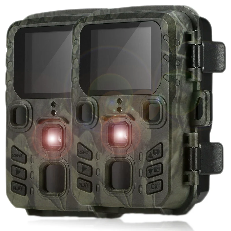 Pack 2 mini caméras de chasse 20MP 1080P étanches IP66 vision nocturne surveillance faune