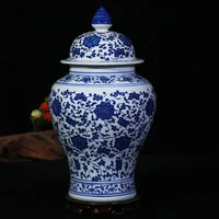 Chinese Blue and White Porcelain Floral Temple Jar Vase Dragon landscape Ceramic Ginger Jar with lid Oriental vases decoration 1